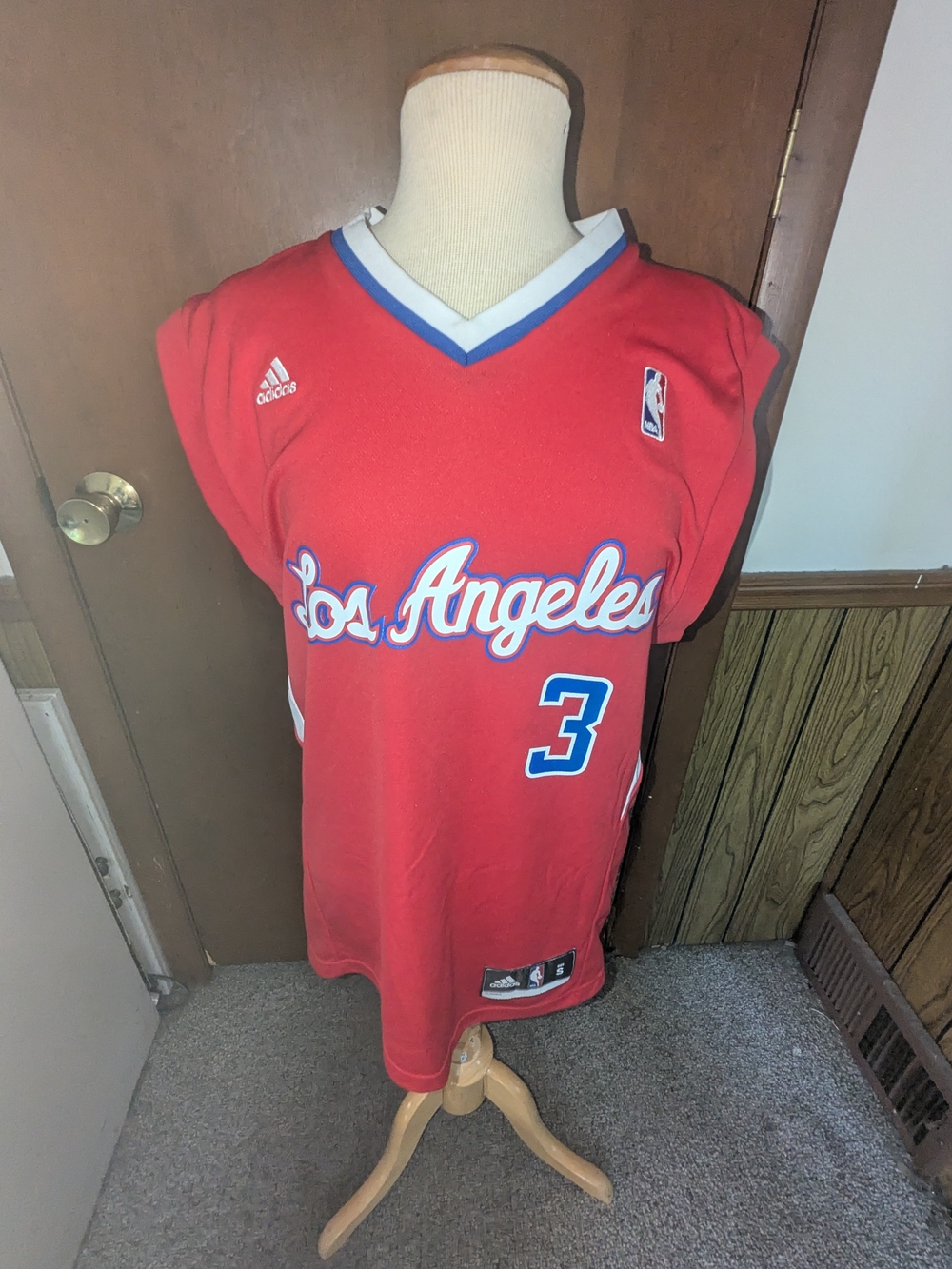 adidas Red Los Angeles Basketball Jersey with Blue & White Trim #3